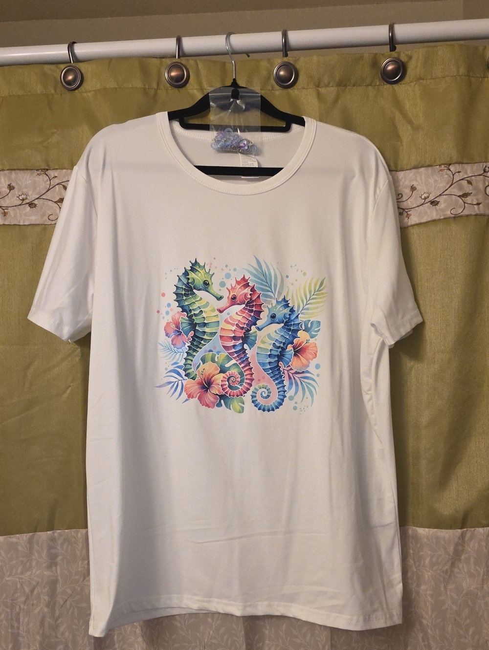 White Tee with Colorful Seahorse Trio
